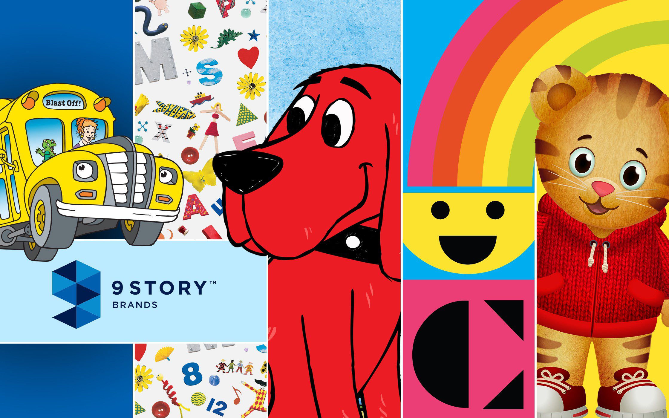Brands banner with image of Magic School Bus, Clifford the Big Red Dog, Charlie, Daniel Tiger